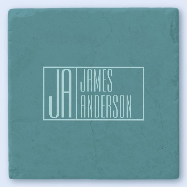 Moderne Initialen & Name | Dunkles Teal & Hellblau Steinuntersetzer (Von Creator hochgeladen)