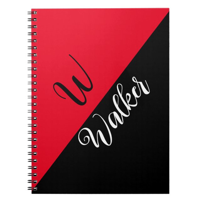 Moderne Initialen Name - Schwarzes rotes Spiralnot Notizblock (Vorderseite)