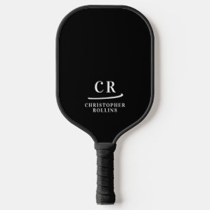 Moderne Initialen Namensmonogramm Schwarz & Weiß Pickleball Schläger