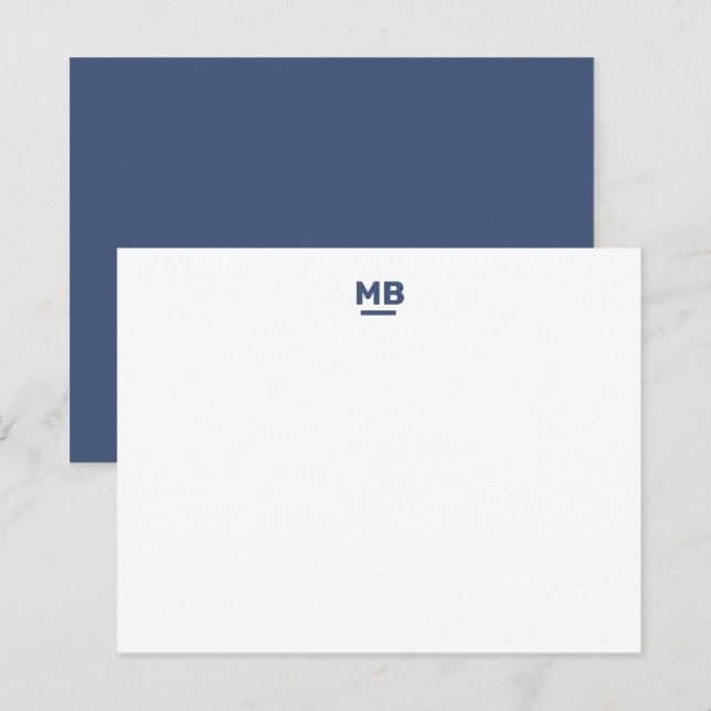 Moderne Initialen Navy Blue Bold Monogram Mitteilungskarte (Vorne/Hinten)
