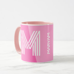 Moderne Initialen und personalisiertes rosa weißes Tasse