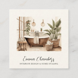 Moderne Innenarchitektur Designer Aquarell Badezim Quadratische Visitenkarte