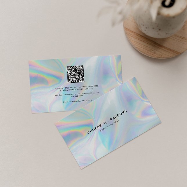 Moderne Iridescent Minimalistisch Luxus Beruflich Visitenkarte (Modern QR Code Holographic Business Card for Professionals)