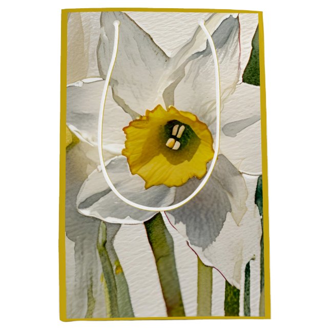 Moderne Iris-Aquarellblumen Mittlere Geschenktüte (Vorderseite)