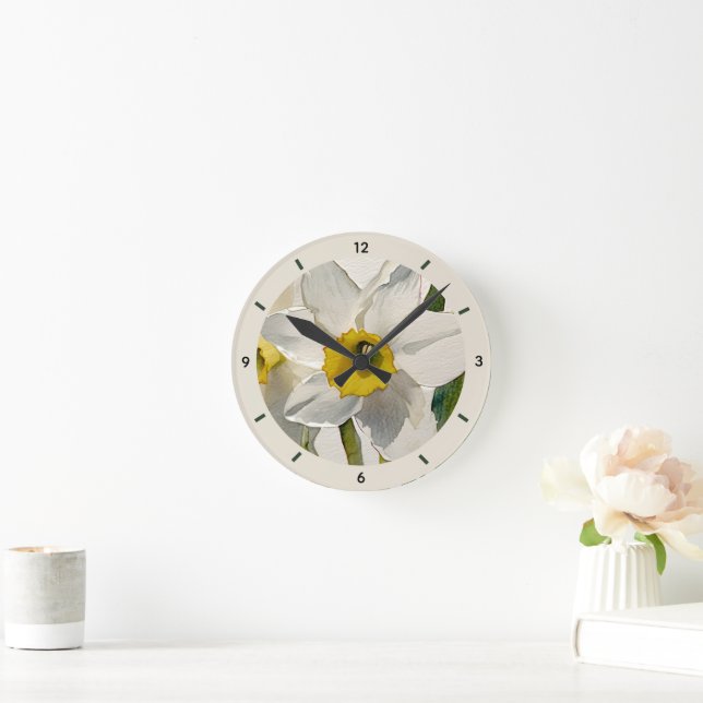 Moderne Iris-Aquarellblumen Runde Wanduhr (Zuhause)