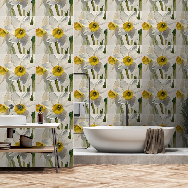 Moderne Iris-Aquarellblumen Tapete (Badezimmer)