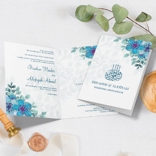 Moderne islamische muslimische Hochzeit in Blau mi Einladung