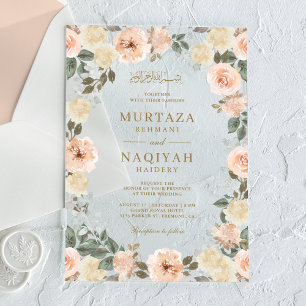 Moderne islamische muslimische Hochzeit mit Pfirsi Acryleinladungen
