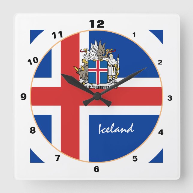 Moderne isländische Flagge, Island trendige Zuhaus Quadratische Wanduhr (Vorderseite)