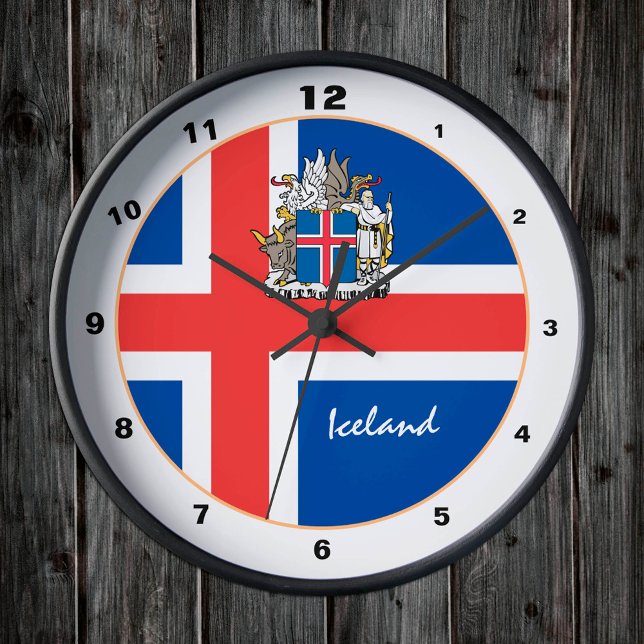 Moderne isländische Flagge, Island trendige Zuhaus Runde Wanduhr (Von Creator hochgeladen)