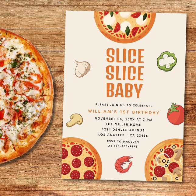 Moderne italienische Slice Slice Baby Pizza 1. Geb Einladung (Von Creator hochgeladen)