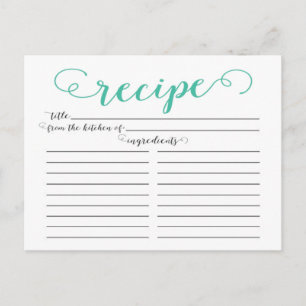 Moderne Jade Script Brautparty Rezept Cards Postkarte