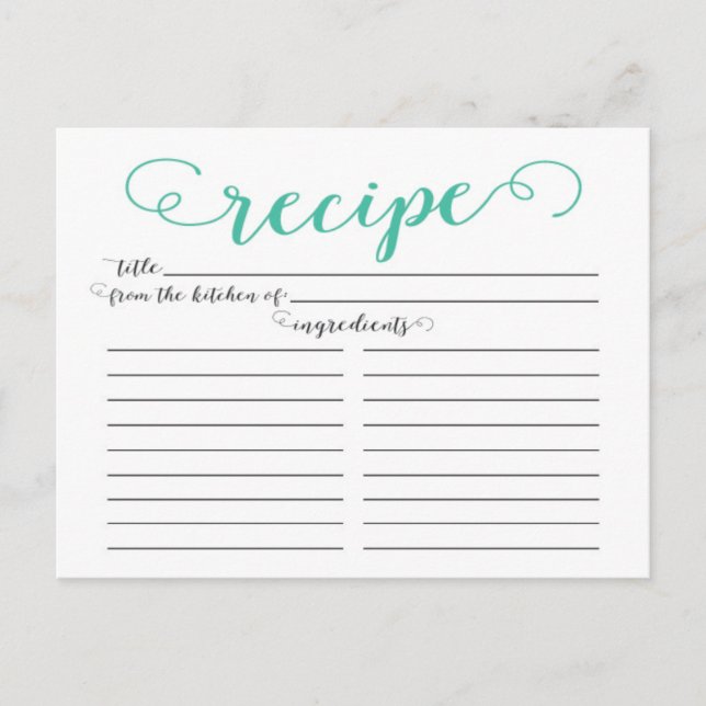 Moderne Jade Script Brautparty Rezept Cards Postkarte (Vorderseite)