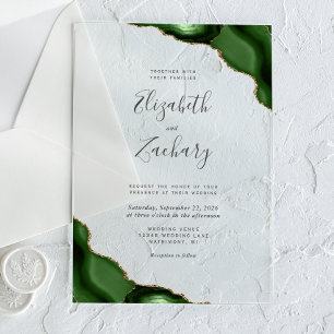 Moderne Jägergrün-Gold-Achat-Ecken-Hochzeit Acryleinladungen