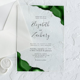 Moderne Jägergrün Silber Achat Ecken Hochzeit Acryleinladungen