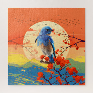 Moderne japanische Natur Vogel in Blütenlandschaft Puzzle