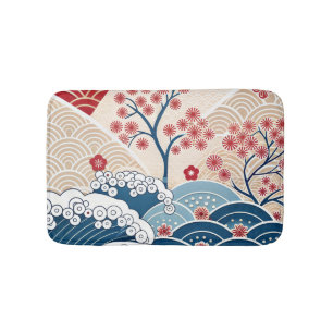Moderne japanische Welle & Kirschblütenmuster  Badematte