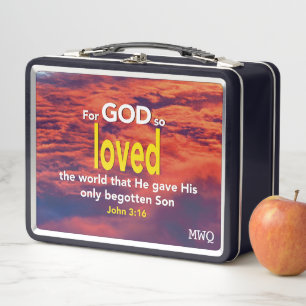 Moderne JOHN 3:16 DENN GOTT HAT DIE WELT Christian Metall Brotdose