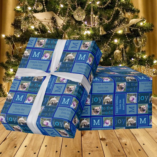 Moderne JOY Chic Cool Dark Blue 3 Fotolage Geschenkpapier (Von Creator hochgeladen)
