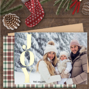 Moderne Joy Typografie Minimal 1 Foto Tartan Karie Folien Feiertagskarte
