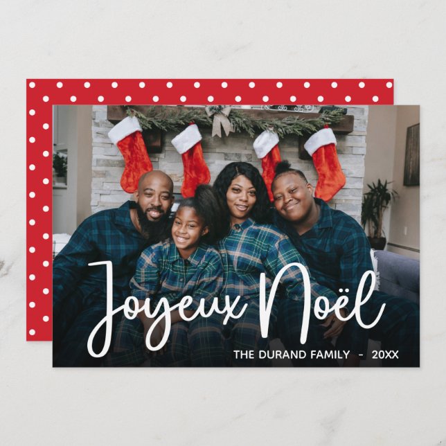 Moderne Joyeux Weihnachten Foto Holiday Card (Vorne/Hinten)