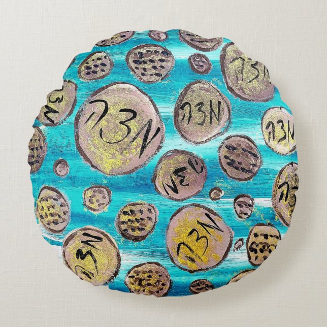 Moderne Joyful Matzah Rundes Kissen (Vorderseite)