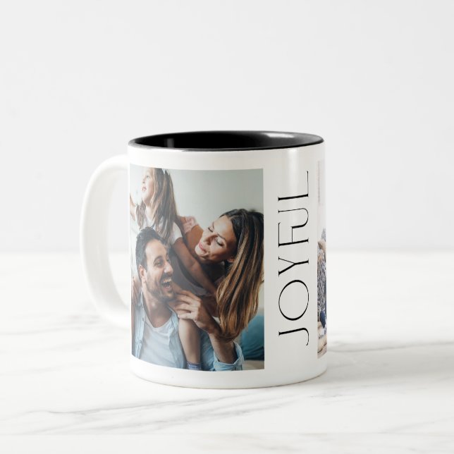 Moderne Joyful Typografie 2 Foto Zweifarbige Tasse (Vorderseite Links)