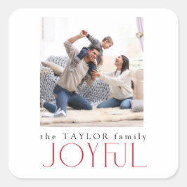 Moderne Joyful Typografy Family Foto Weihnachten Quadratischer Aufkleber