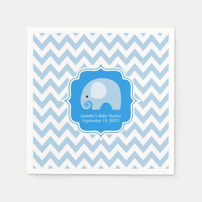 Moderne junge Blue Elephant Baby Dusche Zickzack Serviette (Vorderseite)