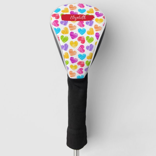Moderne, junge, lebendige, doodled Herz-Muster Nam Golf Headcover (Vorderseite)