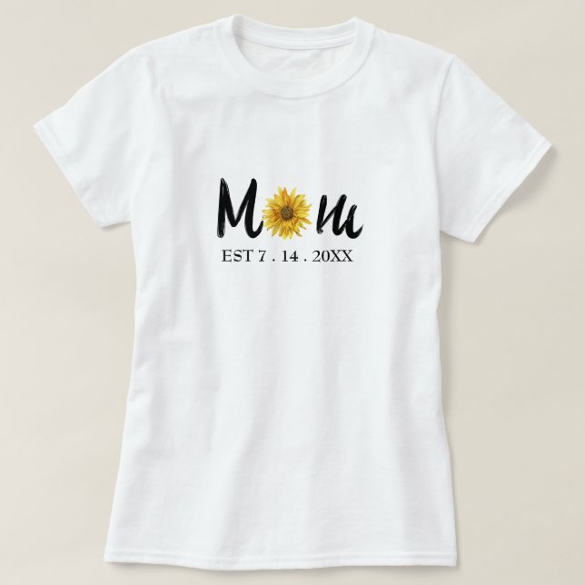 Moderne Junge Mutter Geburtsdatum Blume T-Shirt (Design vorne)