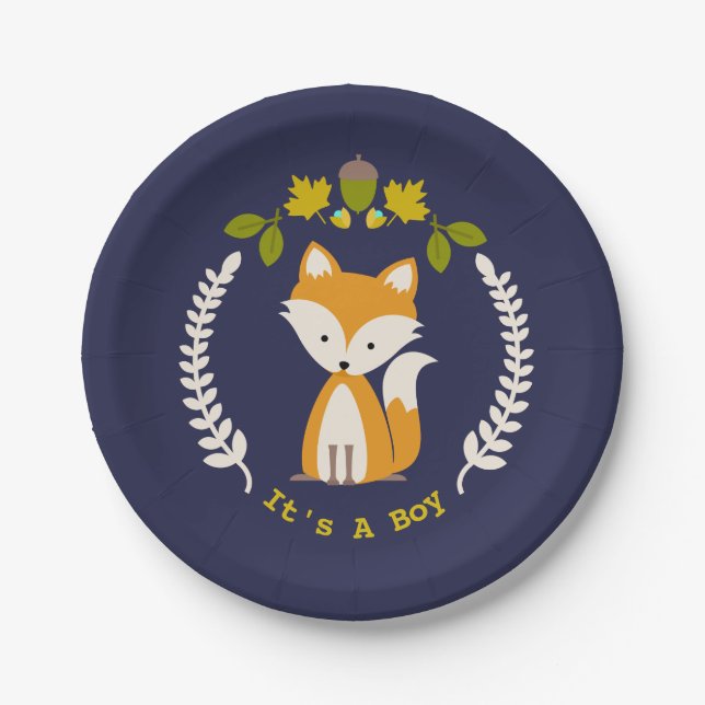 Moderne Jungen-Babyparty Fox Pappteller (Vorderseite)