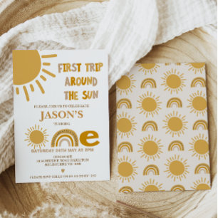 Moderne Jungen erste Reise um die Sonne 1. Geburts Einladung