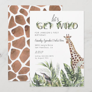 Moderne Jungle Greenerie   Giraffe Birthday Einladung