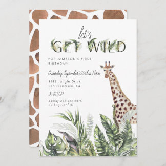 Moderne Jungle Greenerie | Giraffe Birthday Einladung