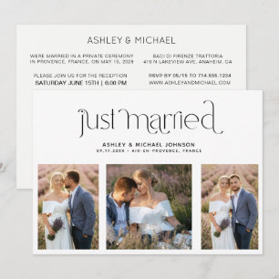Moderne Just Married 4 Fotos Nur für den Empfang Einladung