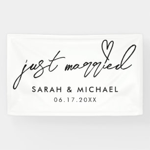 Moderne Just Married Elegante Kalligraphie Hochzei Banner