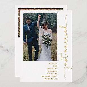 Moderne Just Married Empfangsfeier Nur 2 Foto Gold Folieneinladung