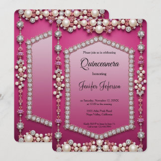 Moderne Juwelen Perlen Quinceanera Einladung