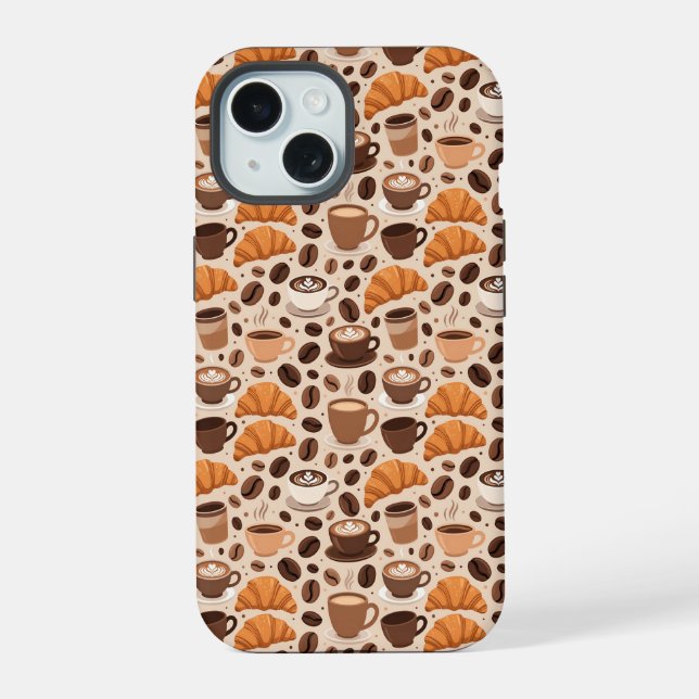 Moderne Kaffee-Ästhetik-Muster iPhone 15 Hülle (Rückseite)