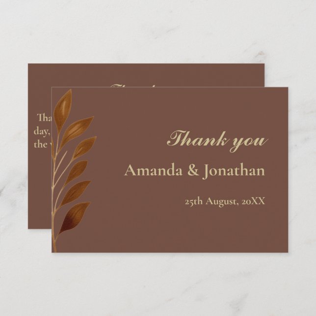 Moderne Kaffee-Braun- und Goldleaf-Hochzeit Dankeskarte (Vorne/Hinten)