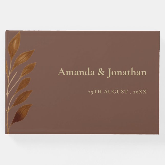 Moderne Kaffee-Braun- und Goldleaf-Hochzeit Gästebuch (Vorderseite)