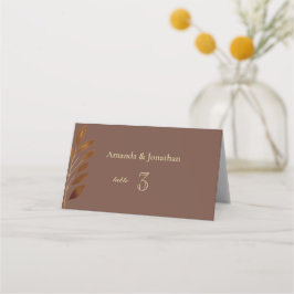 Moderne Kaffee-Braun- und Goldleaf-Hochzeit Platzkarte