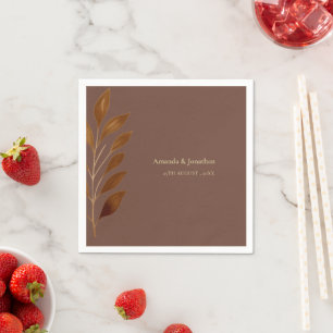 Moderne Kaffee-Braun- und Goldleaf-Hochzeit Serviette