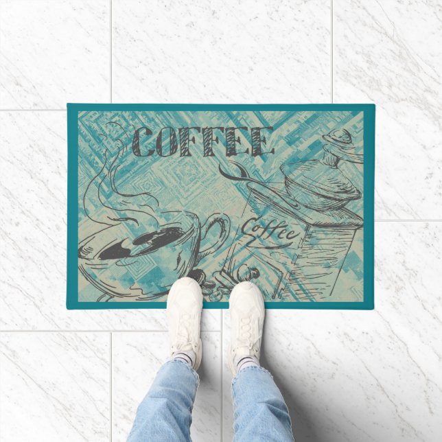 Moderne Kaffee-Kunst in Türkis Fußmatte (Indoor)