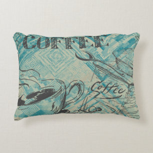 Moderne Kaffee-Kunst-Skizze Blau Dekokissen