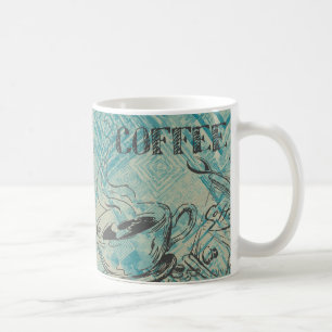 Moderne Kaffee-Kunst-Skizze Blau Kaffeetasse
