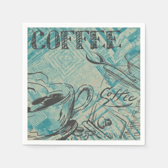 Moderne Kaffee-Kunst-Skizze Blau Serviette (Vorderseite)