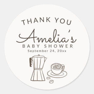 Moderne Kaffeethemen-Baby-Shower-Dankeschön Runder Aufkleber