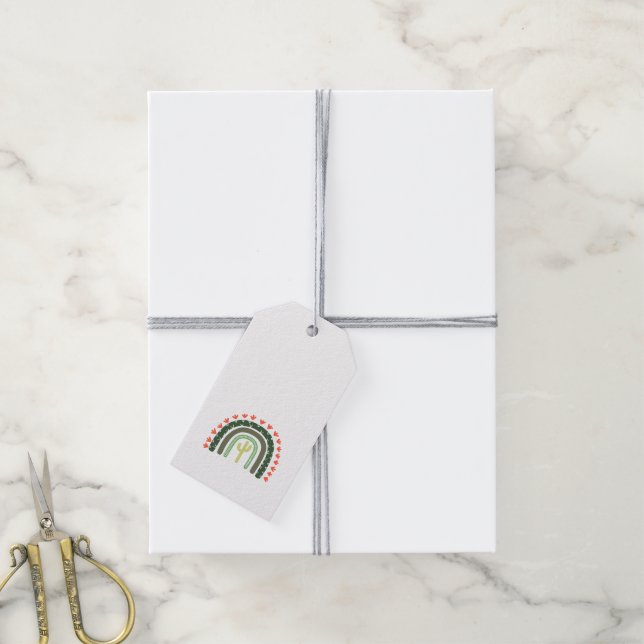 Moderne Kaktus Artisan Rainbow Orange Green Fun Geschenkanhänger (Mit Garn)